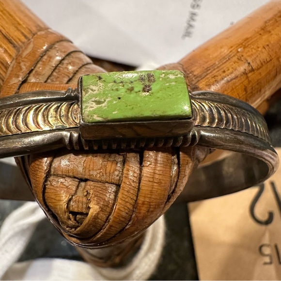 J.W. TOADLENA Sterling 12KGF Green Turquoise Cuff Bracelet Navajo Authentic - Picture 16 of 16